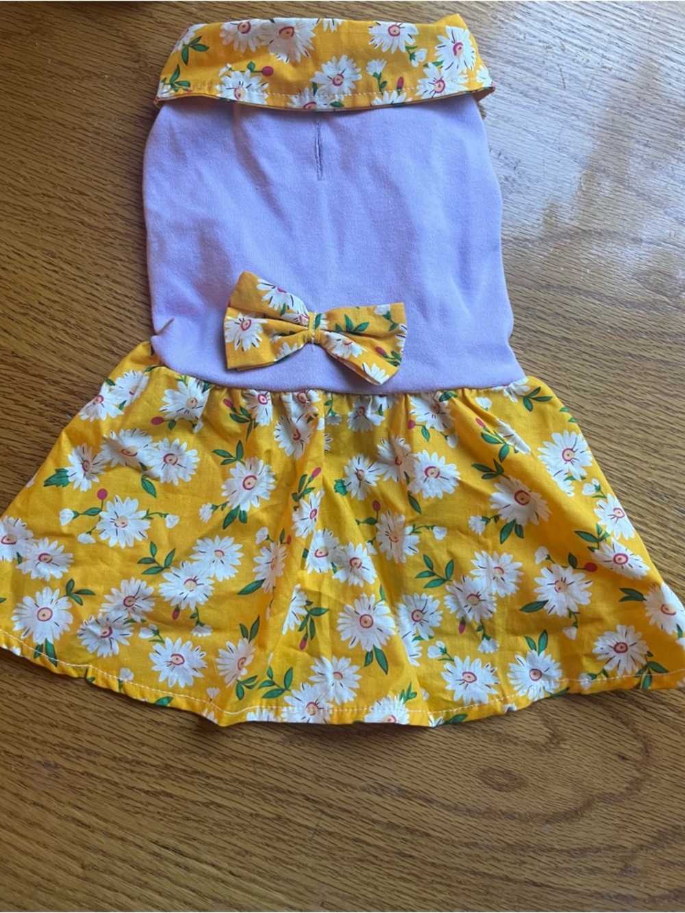 Floral Yellow & Lavender Dog Dress with Bow